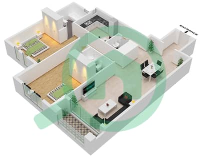Spanish Tower - 2 Bedroom Apartment Unit 13 FLOOR 6-9 Floor plan