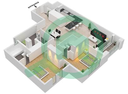 المخططات الطابقية لتصميم الوحدة 6 FLOOR 9 شقة 2 غرفة نوم - البرج الاسباني