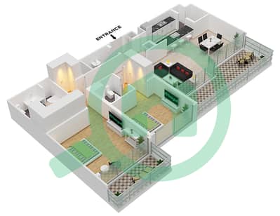 المخططات الطابقية لتصميم الوحدة 3 FLOOR 9 شقة 2 غرفة نوم - مساكن فيدا 1