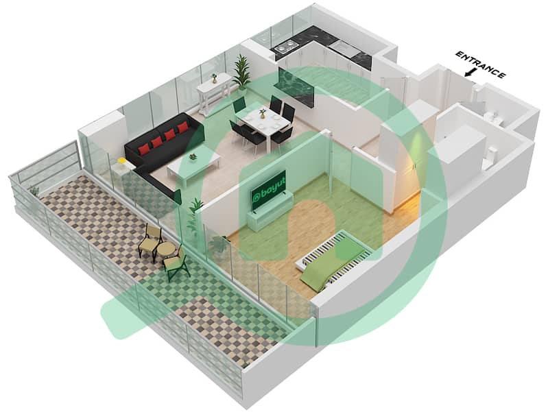 المخططات الطابقية لتصميم النموذج C شقة 1 غرفة نوم - ويندسور مينور interactive3D