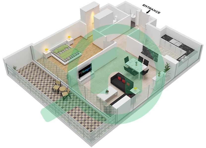 温莎庄园 - 1 卧室公寓类型D戶型图 interactive3D