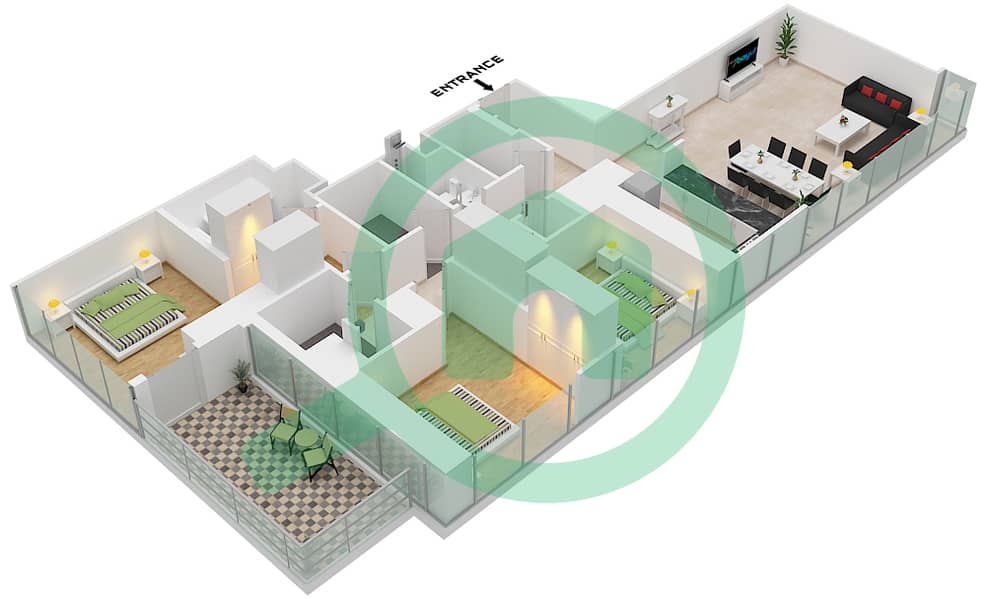 Downtown Views II Tower 1 - 3 Bedroom Apartment Type/unit A / P305 FLOOR PODIUM 03 Floor plan interactive3D