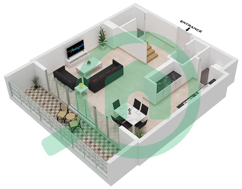 Al Zeina Building B - 2 Bedroom Apartment Type A2 Floor plan Lower Floor G-2 interactive3D