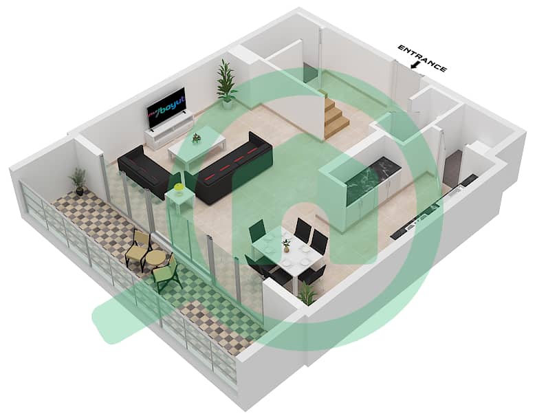 阿尔泽纳大厦B座 - 2 卧室公寓类型A2戶型图 Lower Floor G-2 interactive3D