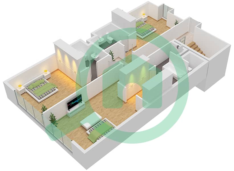 Al Zeina Building B - 3 Bedroom Apartment Type A4 Floor plan Upper Floor 2-10 interactive3D