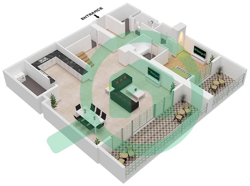 Al Zeina Building B - 4 Bedroom Apartment Type A7 Floor plan Lower Floor 2-10 interactive3D