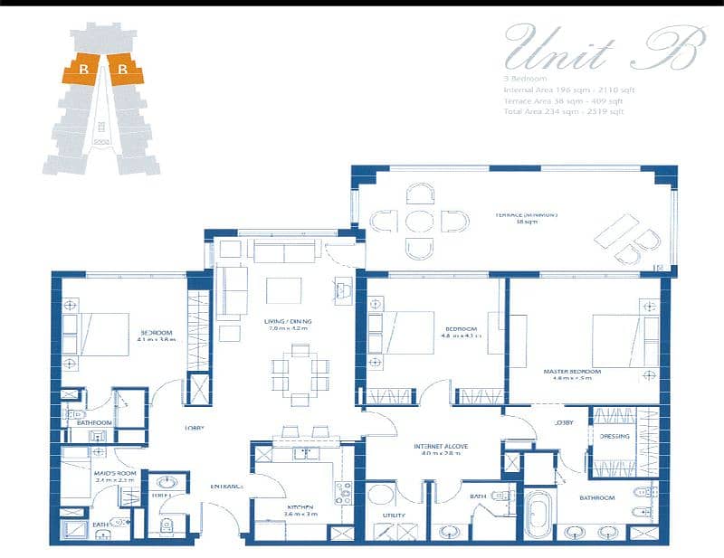 17 Type B | Mid Floor | 3 Beds | Marina View