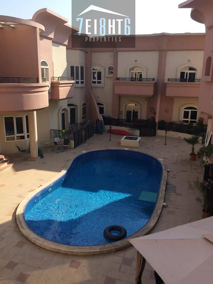 Outstanding quality: 3 b/r semi-independent villa + maids room + sharing s/pool + large garden for rent in Mirdif