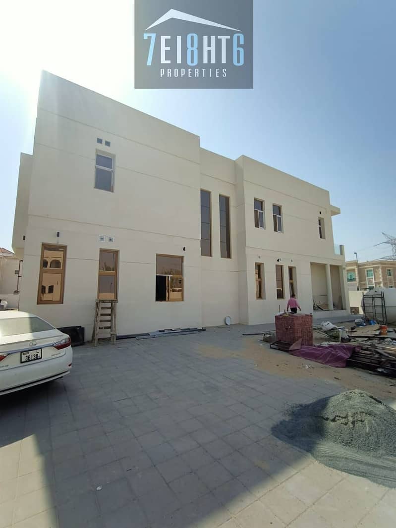 Excellent quality: 5 b/r indep BRAND NEW villa + maids room + LIFT + large landscaped garden for rent in Khawaneej 1