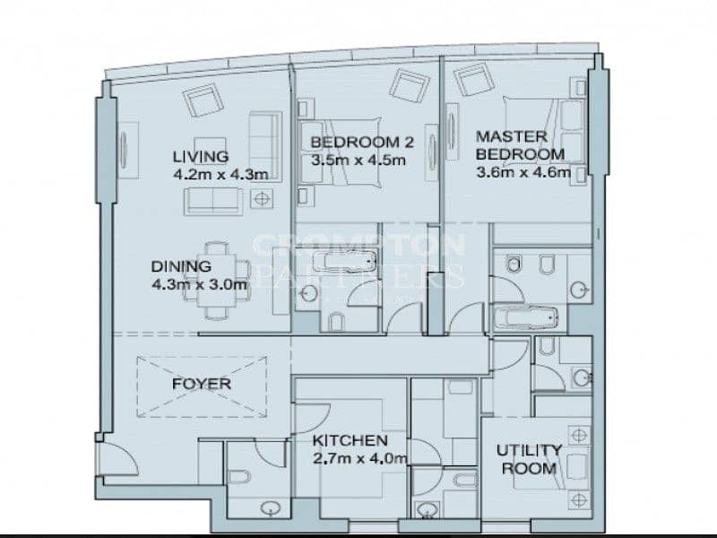 14 Best spacious Two Bed layout in Sky Tower