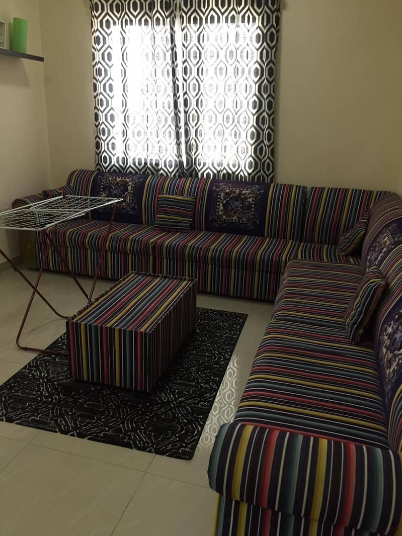 flat one bedroom with furniture including fewa and internet close to shike bin zaied road