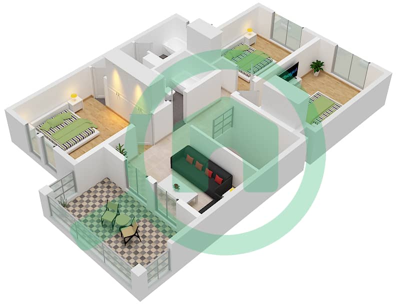 المخططات الطابقية لتصميم النموذج 2M فیلا 3 غرف نوم - الينابيع 5 First Floor interactive3D