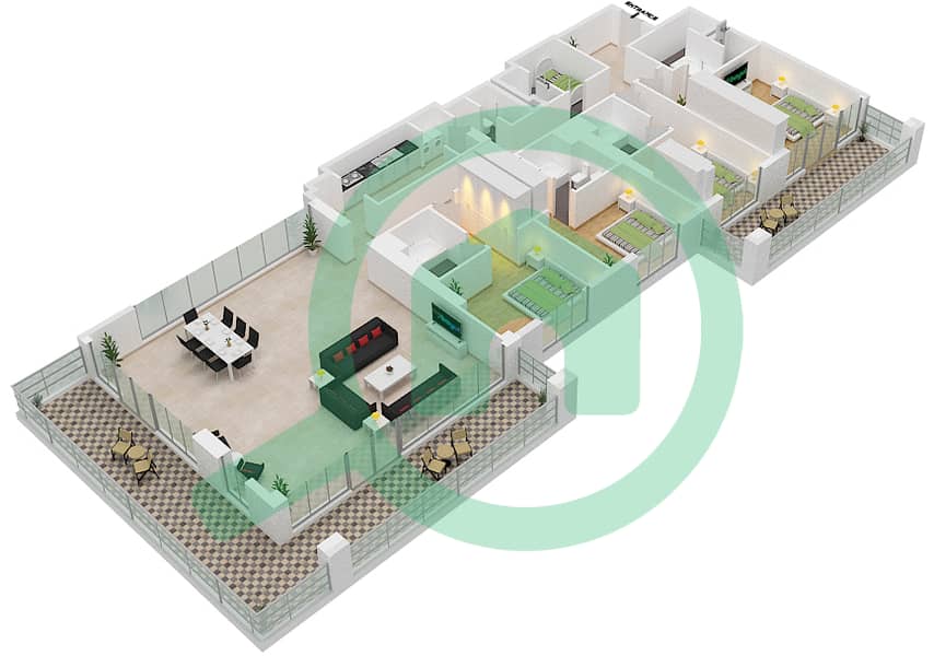 Al Zeina Building B - 4 Bedroom Apartment Type PH B1 Floor plan interactive3D
