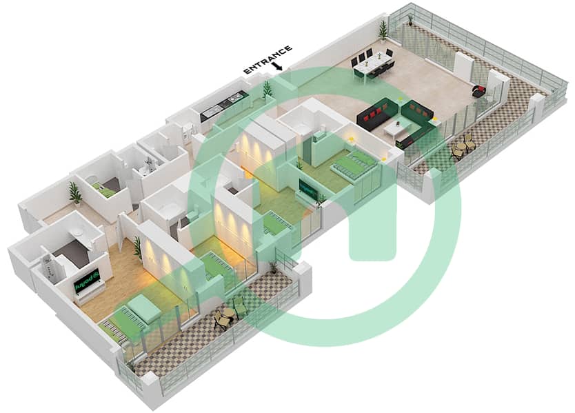 Аль Зейна Билдинг В - Апартамент 4 Cпальни планировка Тип PH B2 interactive3D
