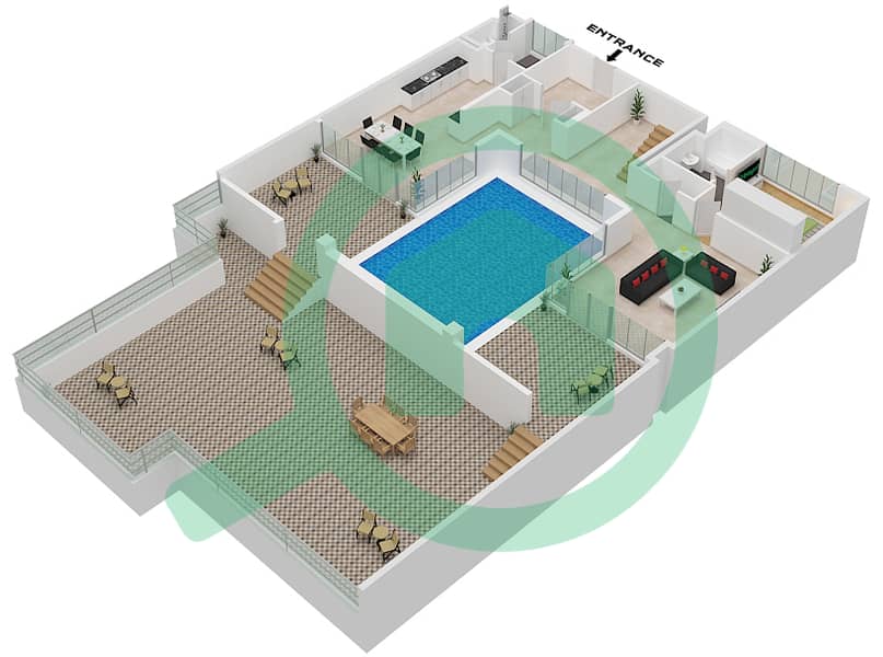 Al Zeina Building B - 4 Bedroom Apartment Type PV2 B2 Floor plan Lower Floor 2-3 interactive3D