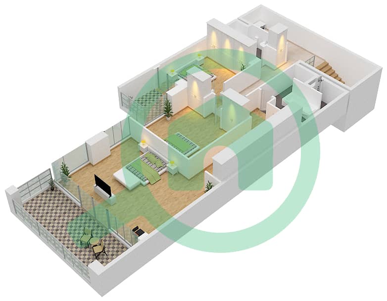 المخططات الطابقية لتصميم النموذج TH1 شقة 3 غرف نوم - الزينة B Upper Floor Ground interactive3D