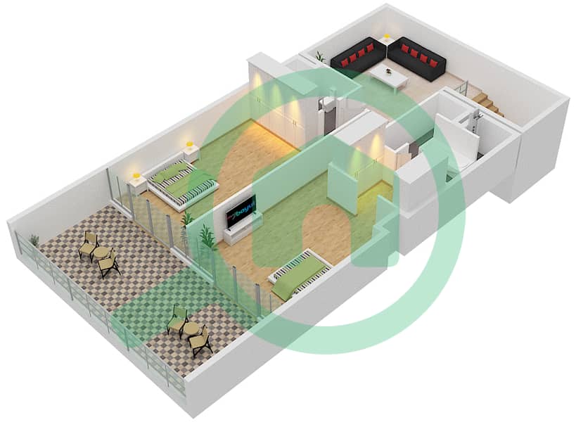 Al Zeina Building B - 3 Bedroom Apartment Type TH3 Floor plan Upper Floor Ground interactive3D