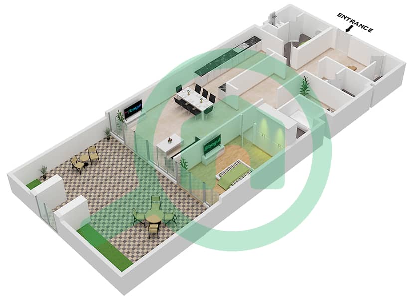 المخططات الطابقية لتصميم النموذج TH6 شقة 3 غرف نوم - الزينة B Lower Floor 2-4 interactive3D