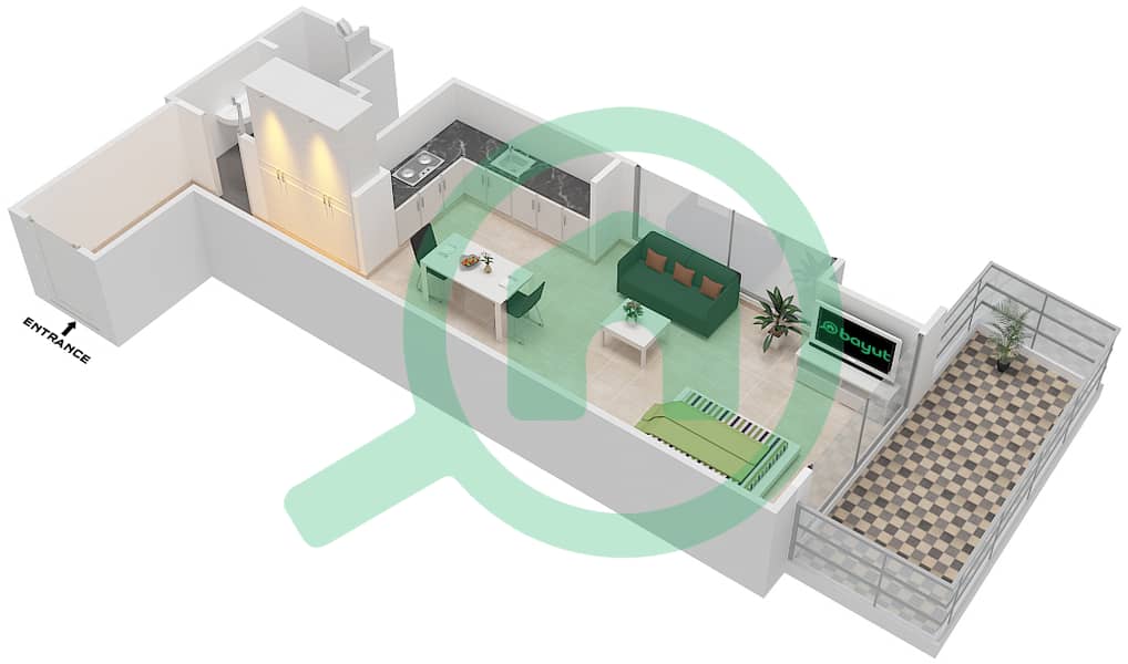 Mayan 3 - Studio Apartment Type S11.2 Floor plan interactive3D
