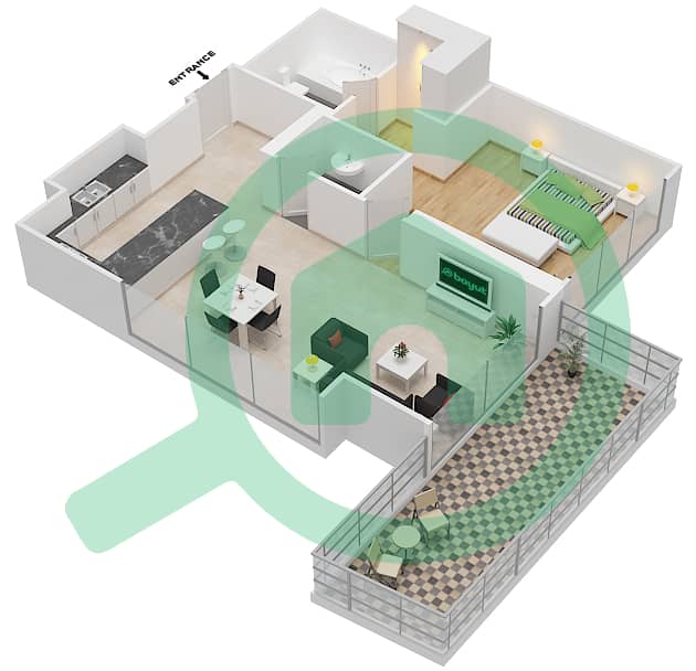 玛雅3号楼 - 1 卧室公寓类型1D.1戶型图 interactive3D