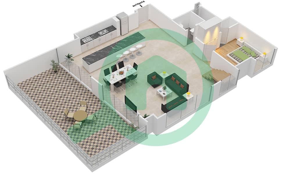 المخططات الطابقية لتصميم النموذج 3P.1 شقة 3 غرف نوم - مايان 3 Lower Floor interactive3D