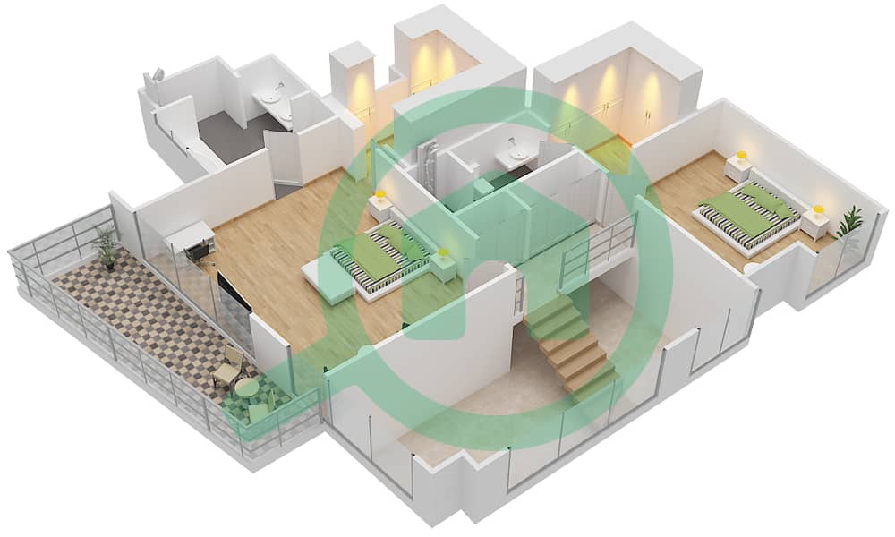 المخططات الطابقية لتصميم النموذج 3P.1 شقة 3 غرف نوم - مايان 3 Upper Floor interactive3D