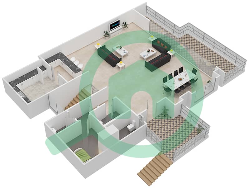 المخططات الطابقية لتصميم النموذج B1 شقة 3 غرف نوم - مايان 3 Upper Floor interactive3D