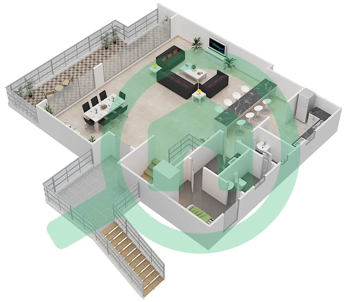 Майян 3 - Апартамент 3 Cпальни планировка Тип B2 Upper Floor interactive3D