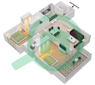 مساكن مورانو - 2 غرفة شقق نوع 9 مخطط الطابق