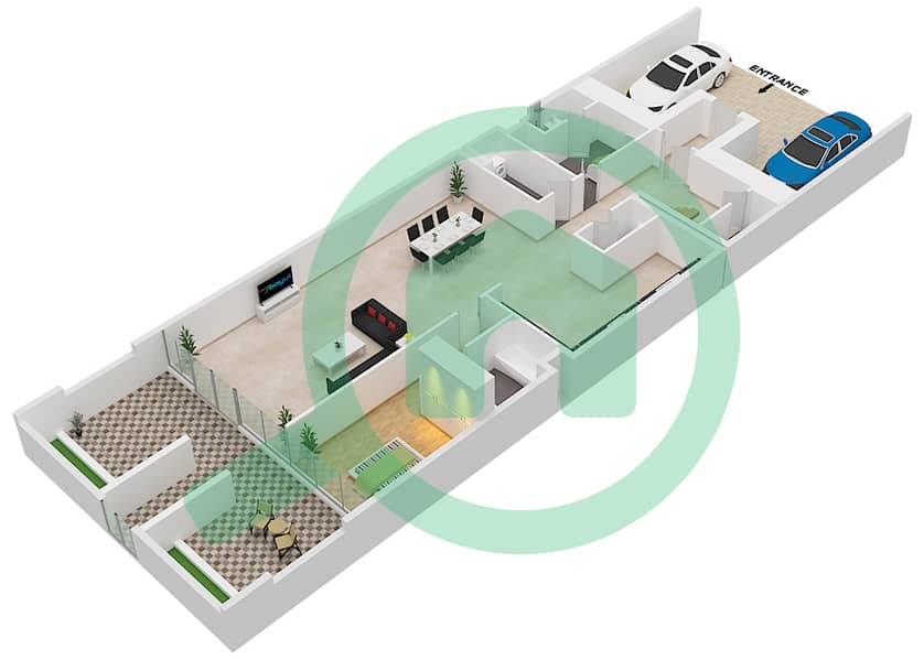 المخططات الطابقية لتصميم النموذج TH3 شقة 3 غرف نوم - الزينة B Lower Floor Ground interactive3D