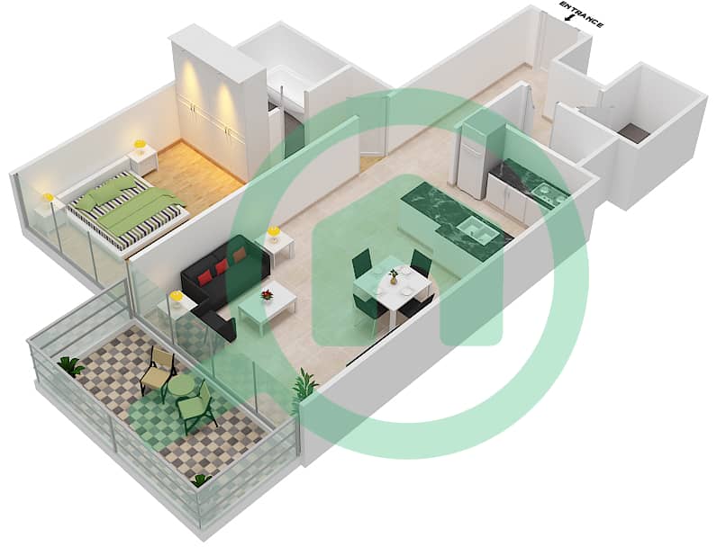 Серения Резиденсес Ист Винг - Апартамент 1 Спальня планировка Единица измерения 03 interactive3D