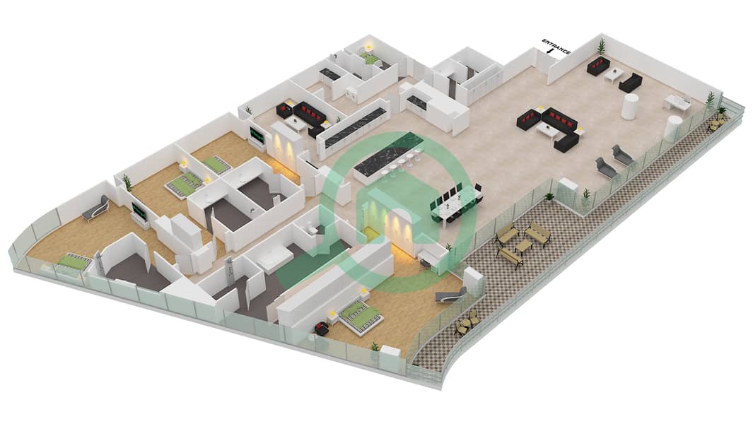 المخططات الطابقية لتصميم الوحدة 3-301 / FLOOR 3 شقة 4 غرف نوم - قصر 3 Floor 3 interactive3D