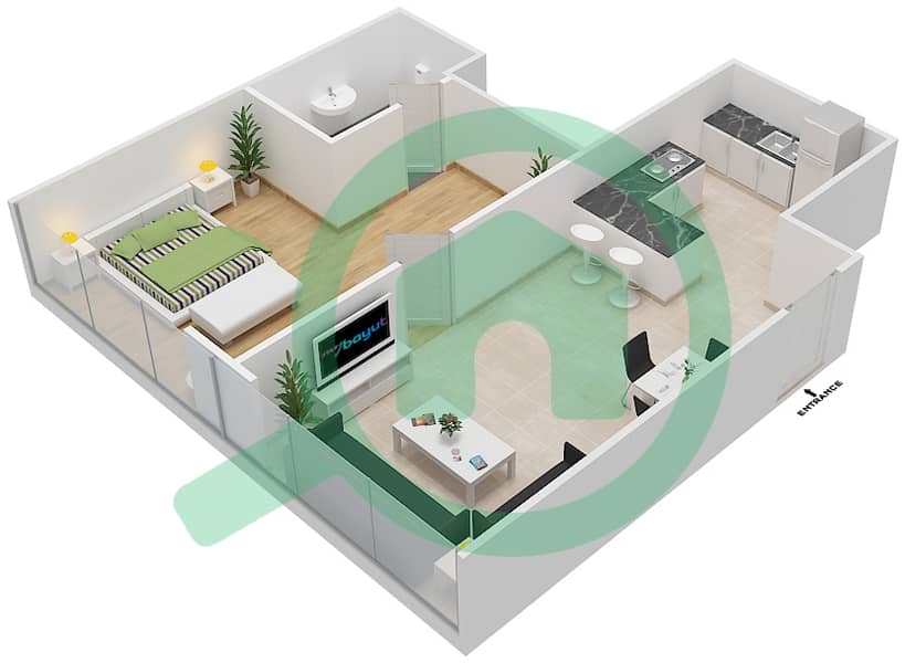 地平线大厦A座 - 1 卧室公寓类型／单位A4-11戶型图 interactive3D