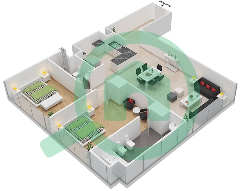 Horizon Tower A - 2 Bedroom Apartment Type/unit B1-1 Floor plan interactive3D