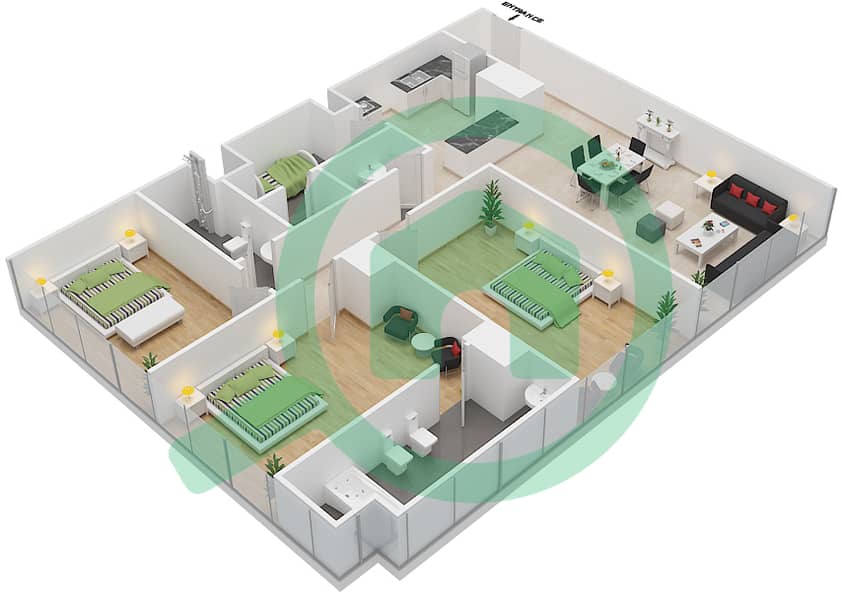 Horizon Tower A - 3 Bedroom Apartment Type/unit C1-1 Floor plan interactive3D