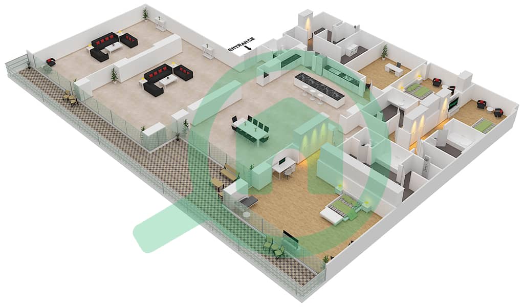 W Резиденс - Апартамент 3 Cпальни планировка Единица измерения 5-202 FLOOR 2 Floor 2 interactive3D