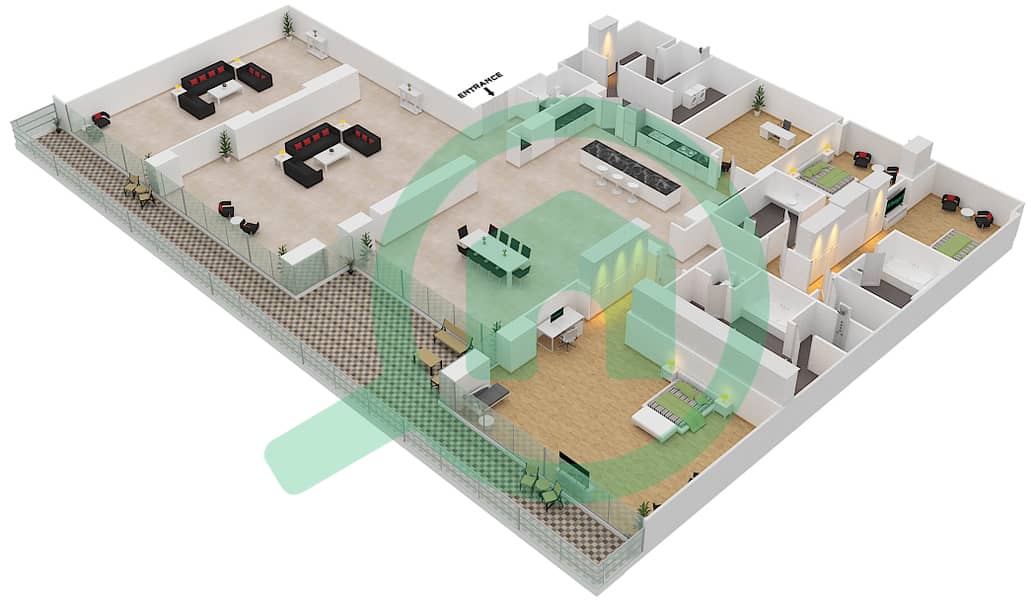 المخططات الطابقية لتصميم الوحدة 5-302 FLOOR 3 شقة 3 غرف نوم - قصر 5 Floor 3 interactive3D