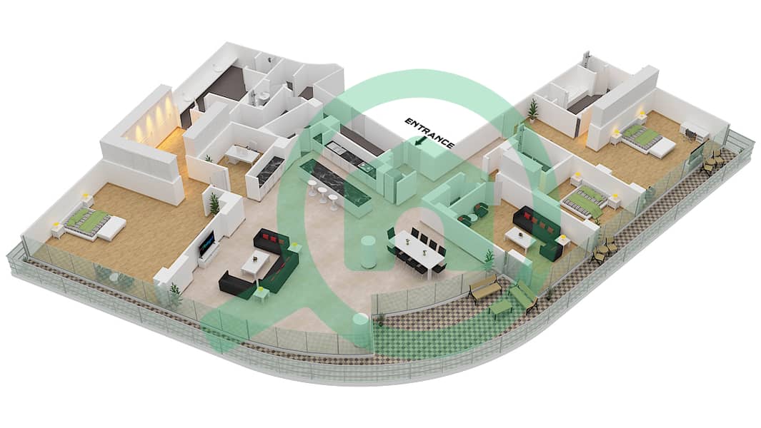 المخططات الطابقية لتصميم الوحدة 5-401 FJLOOR 1 شقة 3 غرف نوم - قصر 5 Floor 4 interactive3D