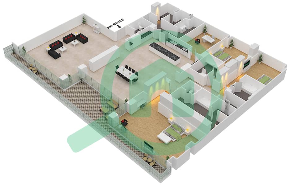 المخططات الطابقية لتصميم الوحدة 5-402 FLOOR 4 شقة 3 غرف نوم - قصر 5 Floor 4 interactive3D
