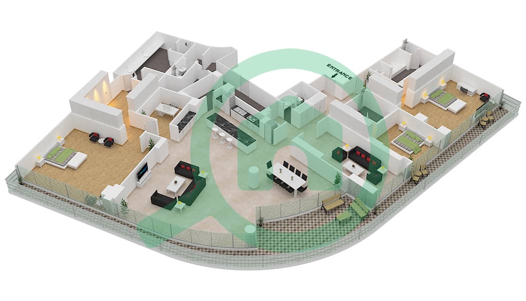 المخططات الطابقية لتصميم الوحدة 5-501 FLOOR 5 شقة 3 غرف نوم - قصر 5 Floor 6 interactive3D