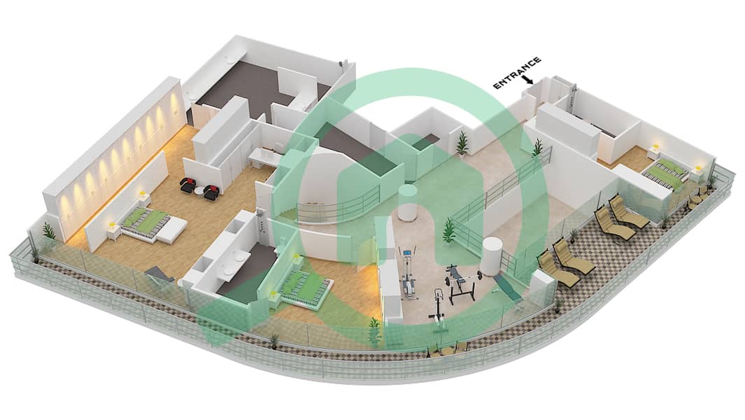 المخططات الطابقية لتصميم الوحدة 5-601 شقة 4 غرف نوم - قصر 5 Upper Floor interactive3D