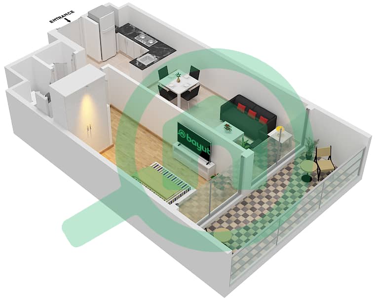 Yas Beach Residences - 1 Bedroom Apartment Type B Floor plan interactive3D