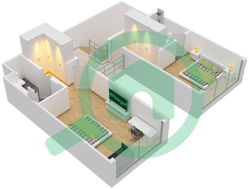 المخططات الطابقية لتصميم النموذج D شقة 2 غرفة نوم - ياس بيتش ريزيدنس Upper Floor interactive3D