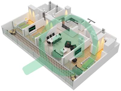 المخططات الطابقية لتصميم النموذج 1 شقة 3 غرف نوم - ياس بيتش ريزيدنس