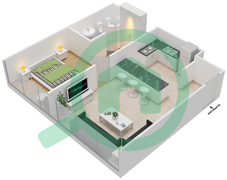 地平线大厦B座 - 1 卧室公寓类型／单位A3-10戶型图 interactive3D