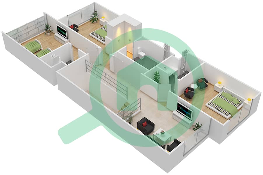 المخططات الطابقية لتصميم النموذج TH-L تاون هاوس 3 غرف نوم - ريتشموند First Floor interactive3D