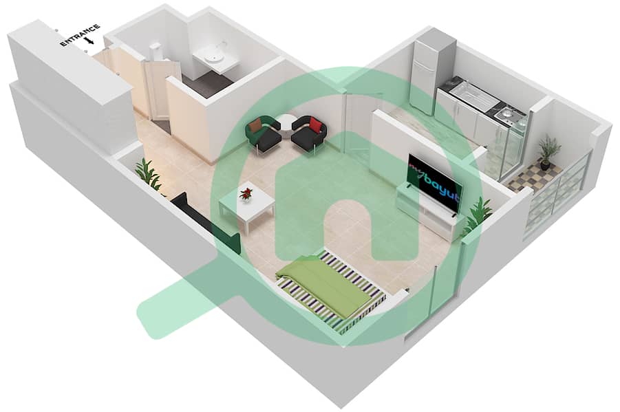 المخططات الطابقية لتصميم النموذج STUDIO B شقة استوديو - بوابة الشرق interactive3D