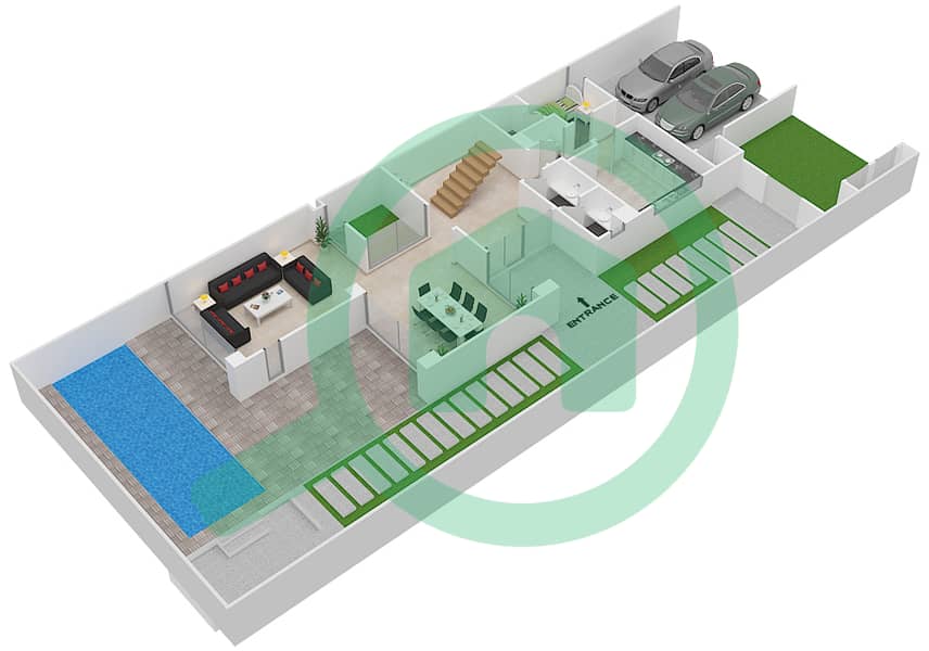 Brookfield - 4 Bedroom Townhouse Type TH-H Floor plan Ground Floor interactive3D