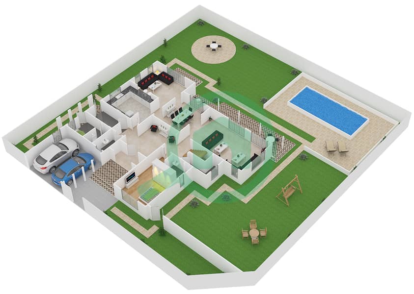 拉哈特别墅区 - 5 卧室别墅类型C戶型图 Ground Floor interactive3D