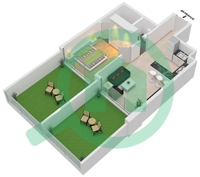 Samana Golf Avenue - 1 Bedroom Apartment Type A Floor plan interactive3D